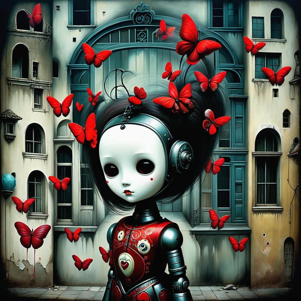 Ornate Robot in Abandoned Building: Dramatic Masterpiece