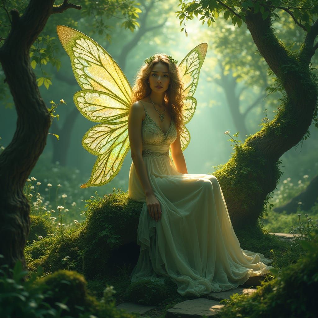 Enchanted Fairy Queen in Pre-Raphaelite Style