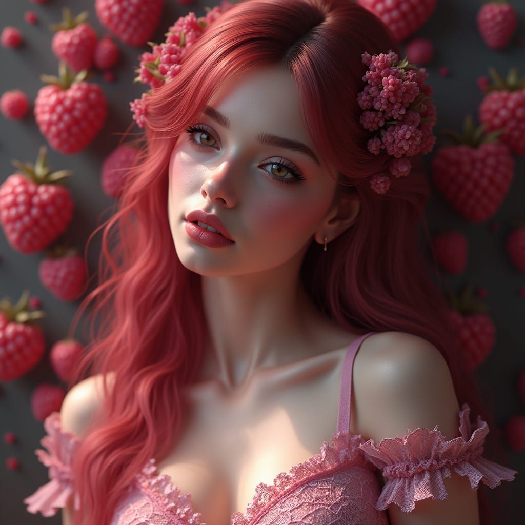 Hyperrealistic Raspberry Woman Portrait in Fantasy Realism