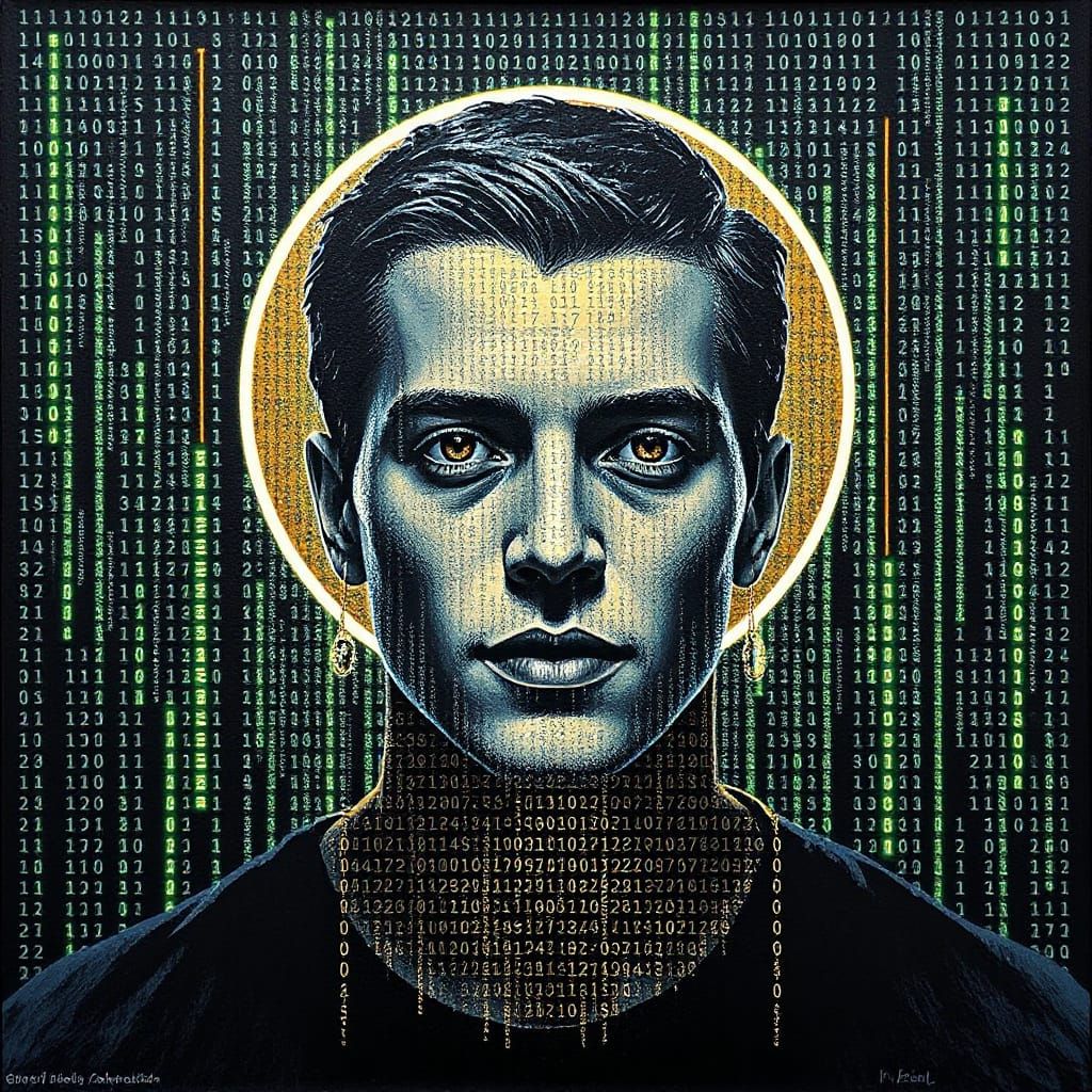 Cyberpunk Portrait with Morse Code Halo