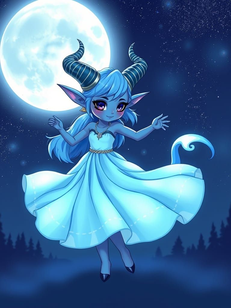 Moonlit Tiefling Dance in Anime Style