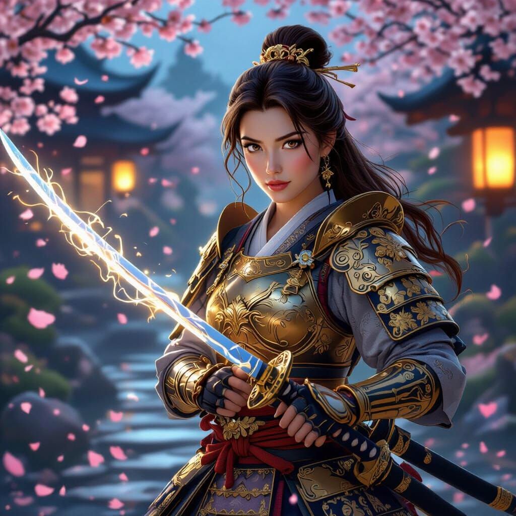 Princess Belle as Samurai Warrior in Mystical Garden