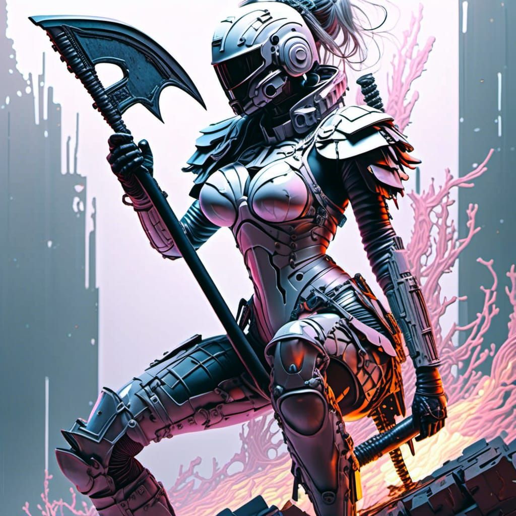 Woman with Axe in Digital Airbrush Style