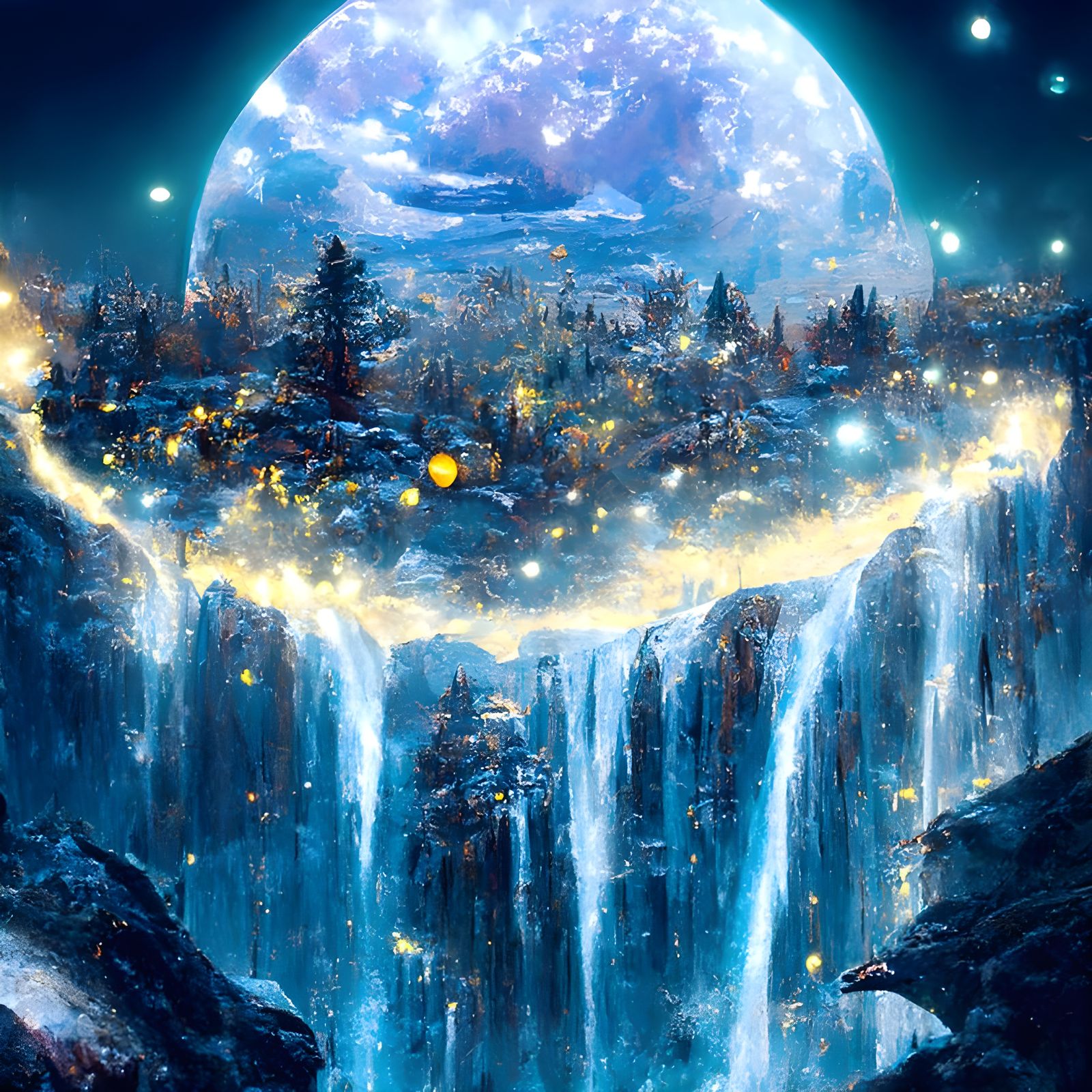 Glowing Kingdom in Moon, Fantasy Landscape