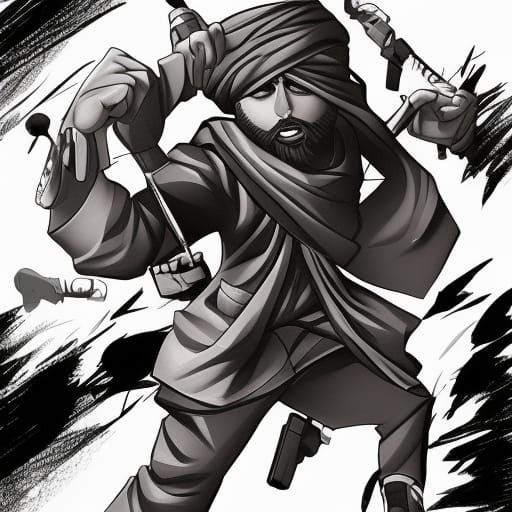 Anime-Style Sikh Boy in Action Comic Art