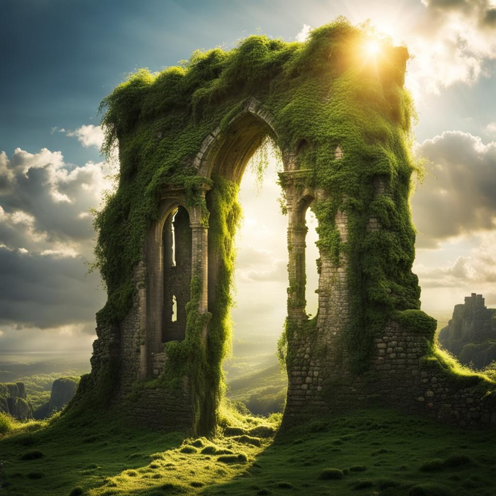Desert Monolith with Medieval Castle Ruins