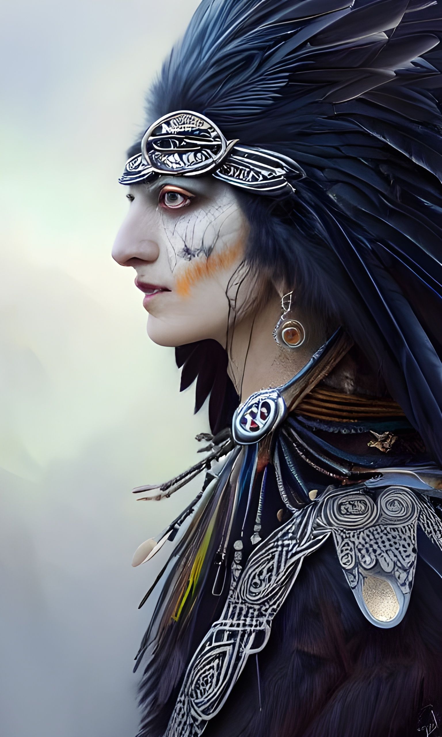 Crow Goddess Portrait in Dystopian Realism