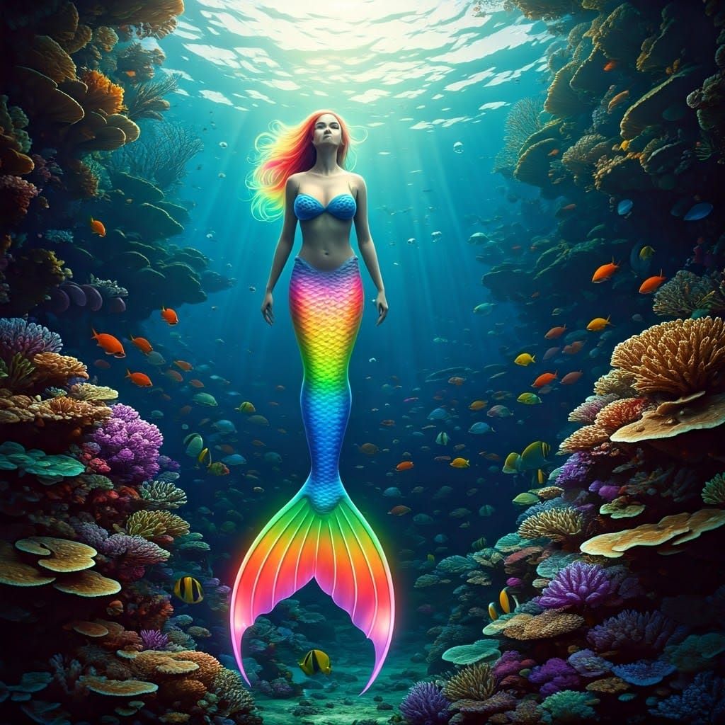Mermaid in Hyperrealistic HDR Underwater Scene