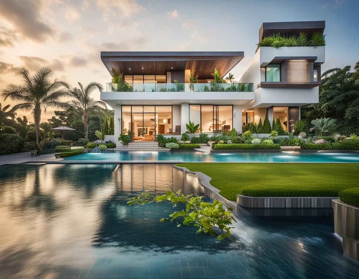 Modern House with Greenery and Ocean View