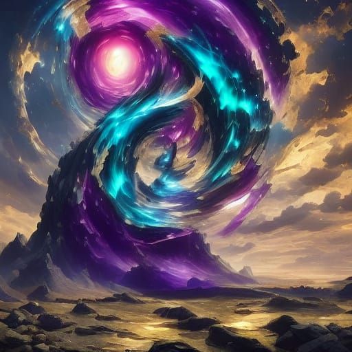 <lora:Shard:1.0> <lora:Obsidian objects:1.0> A highly textured, impasto acrylic painting depicting a surreal desert land...