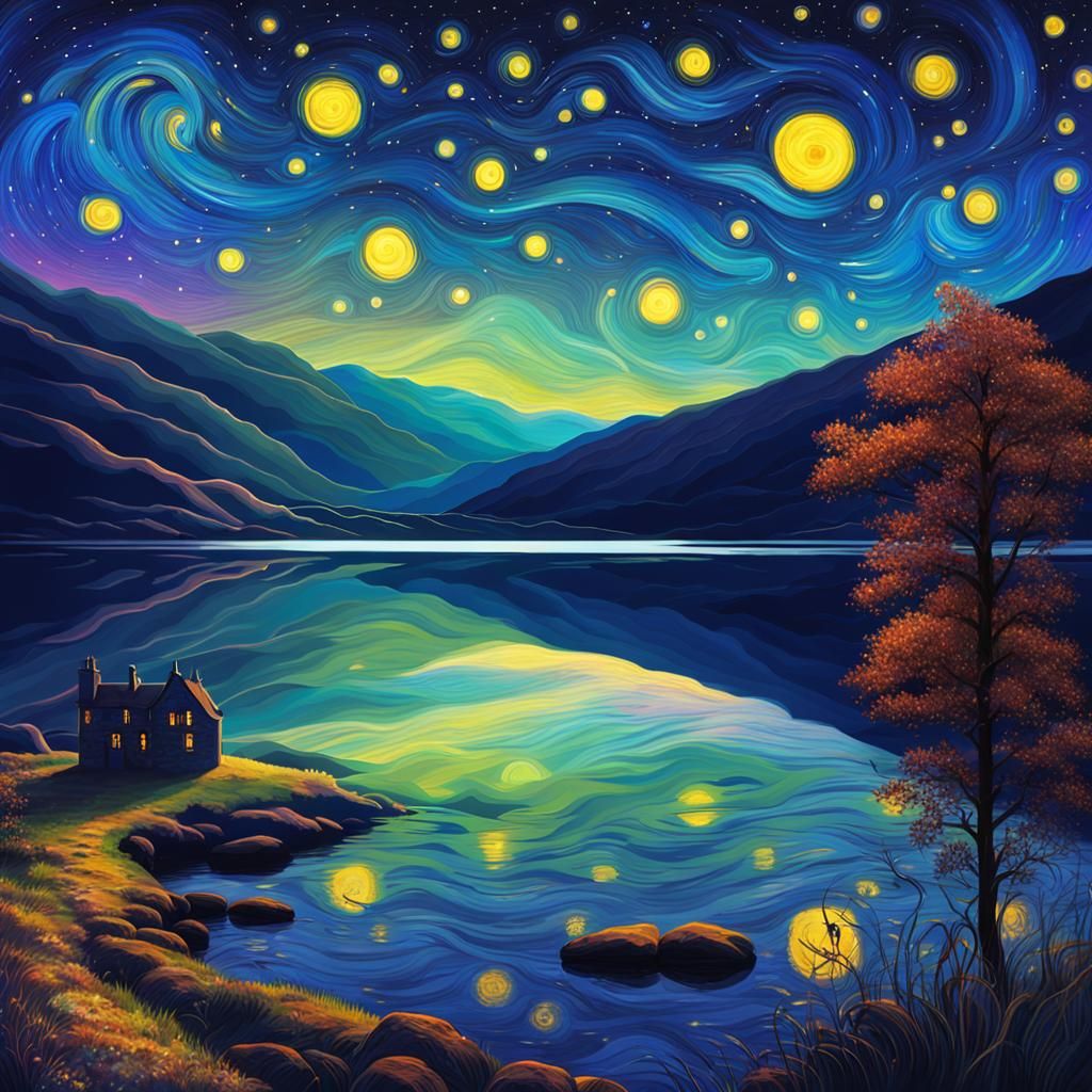 Starry Night Over Loch Ness: A Colorful Scottish Dream