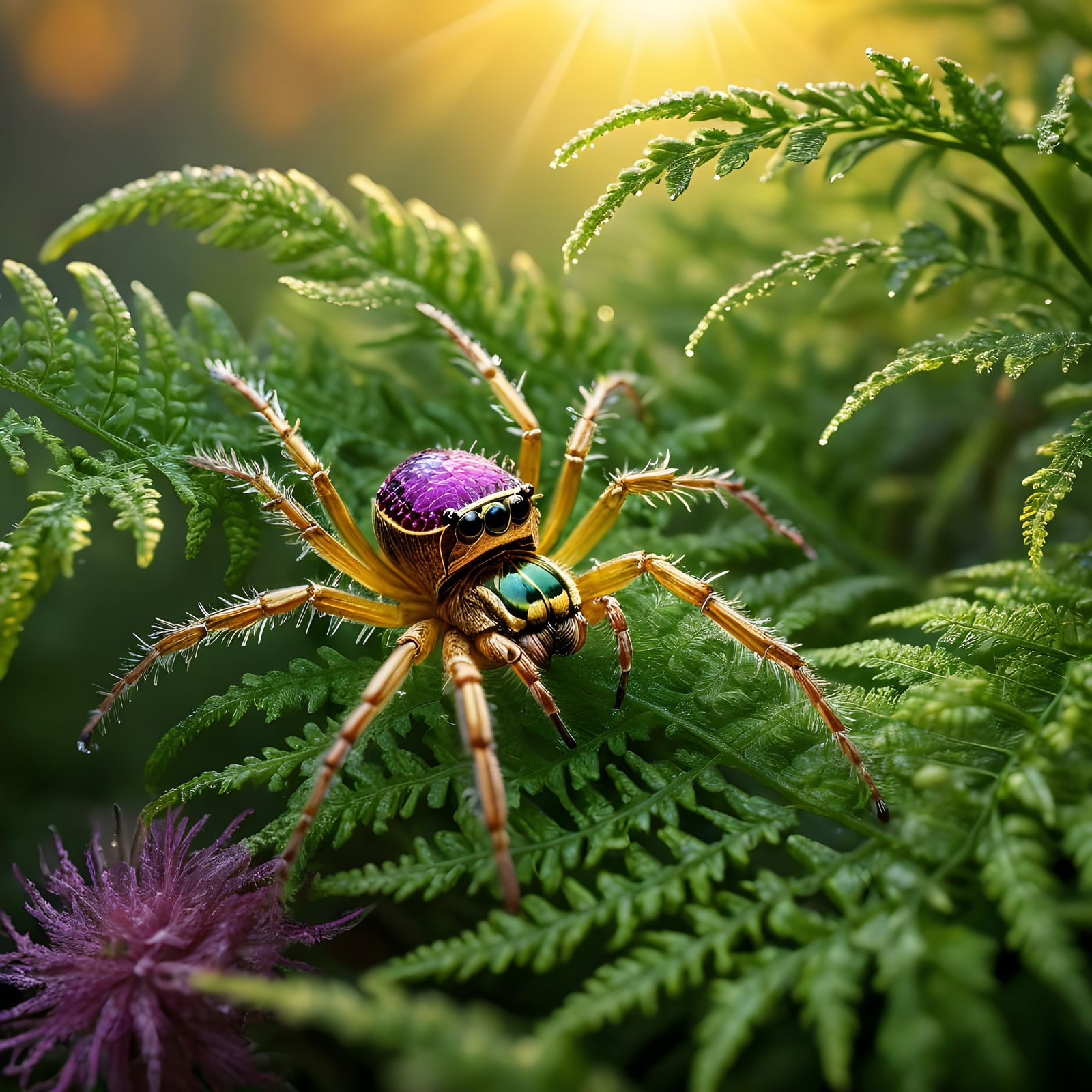 Fractal Fern Attended by a Golden Ratio Spider