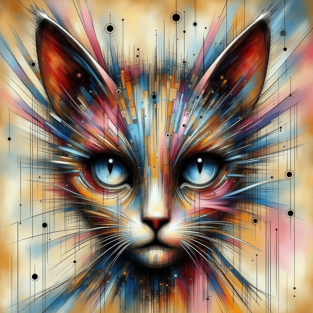 Abstract Cat Portrait in Mixed Media Style