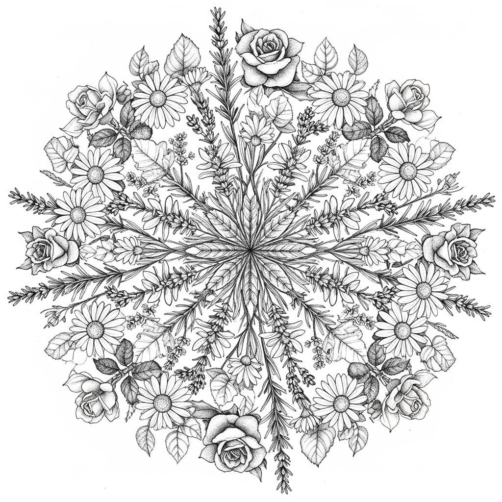 Intricate Daisy Tattoo Design in Charcoal Style