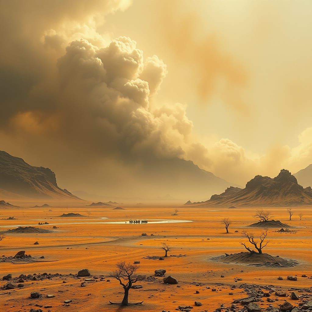 Barren Dystopian Landscape Under Dustless Sky