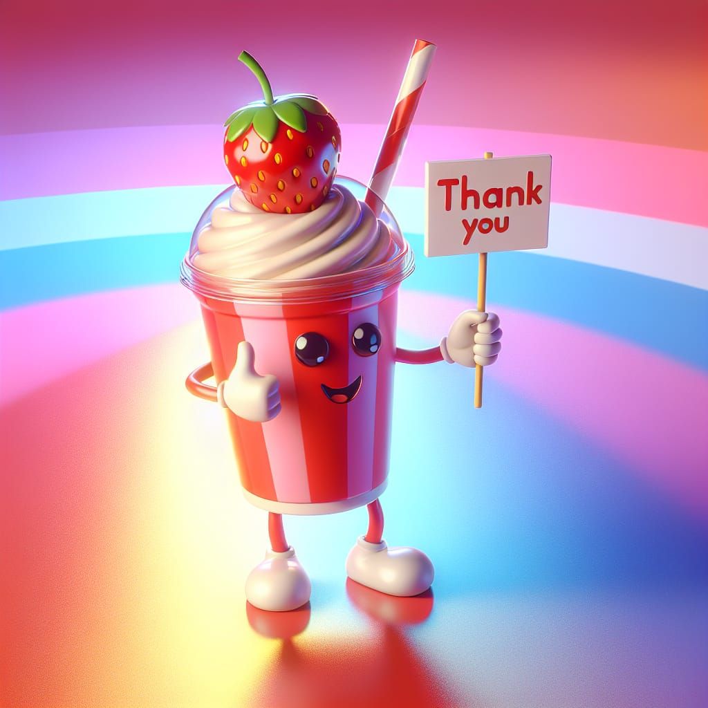 Animated Strawberry Milkshake Cup Character Says Thank You