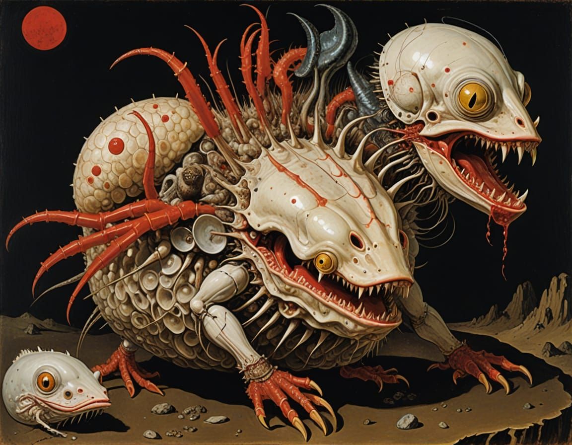 Horrific Mutant Puffin Eye Prawn Brain Squid in Surreal Japa...