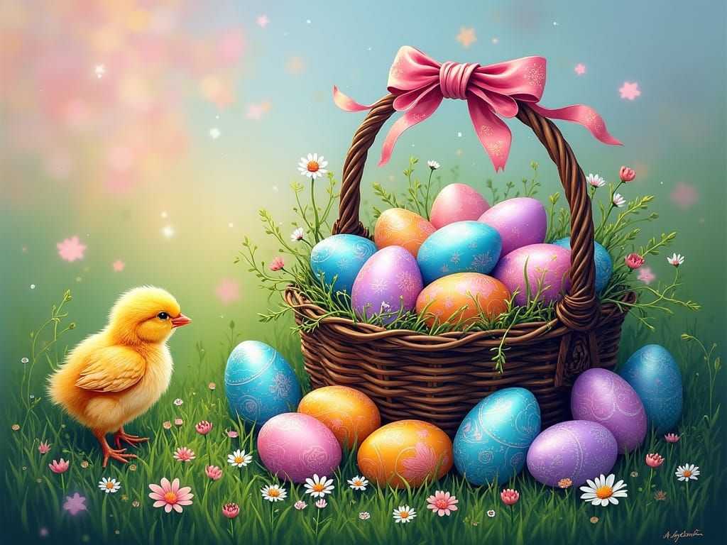 Vibrant Easter Eggs in Whimsical, Abstract Landscape