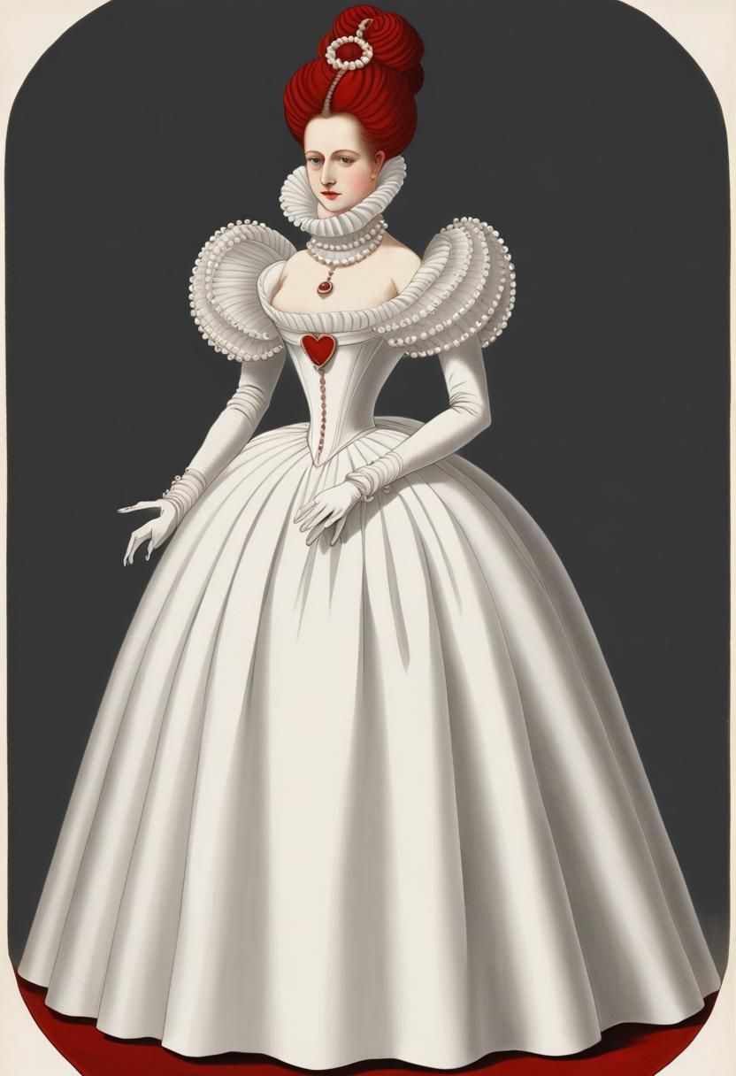Elizabethan Woman in White Gown, Oil Painting Style