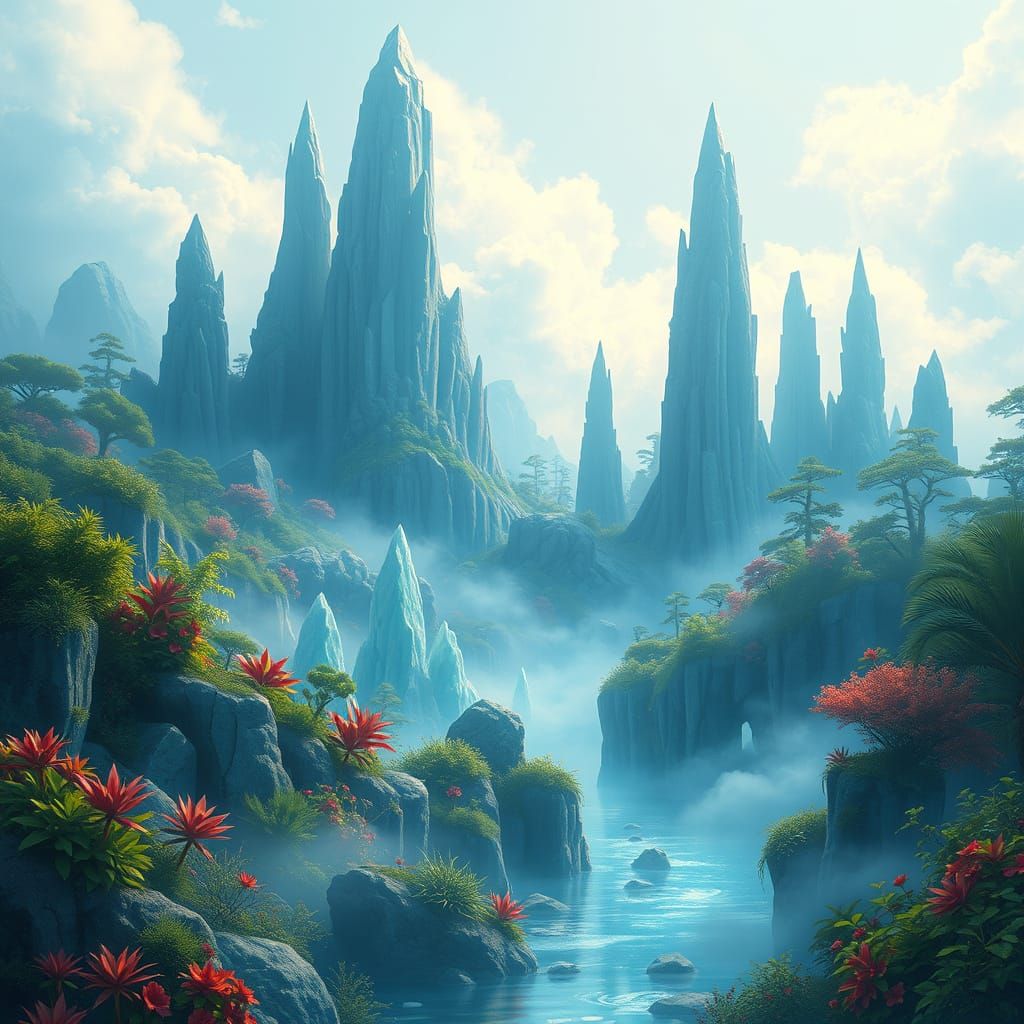 Surreal Crystal Shores in a Dreamy, Ethereal Light