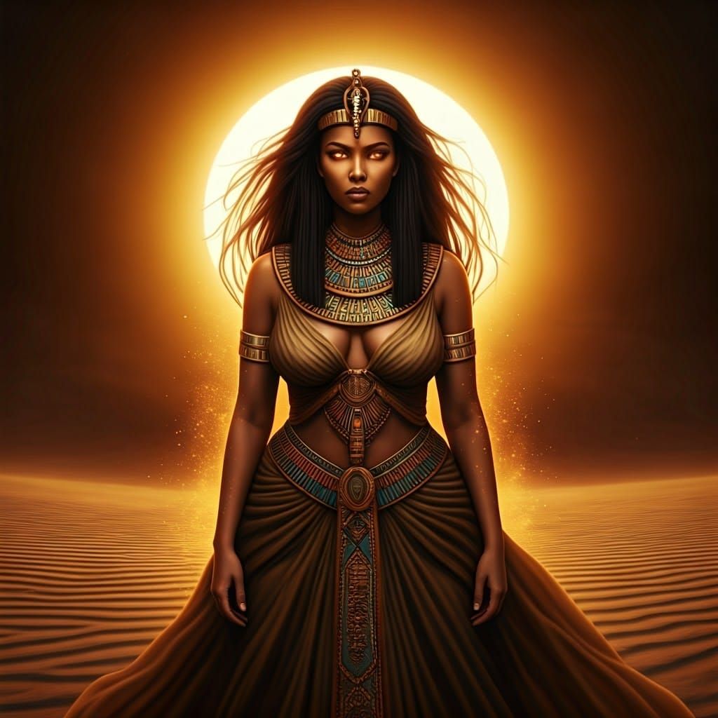 Egyptian Woman in Desert Oasis Sandstorm