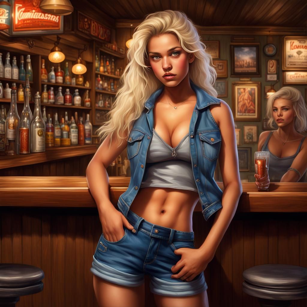 Athletic Teenager in Bar: Vargas Style Digital Art