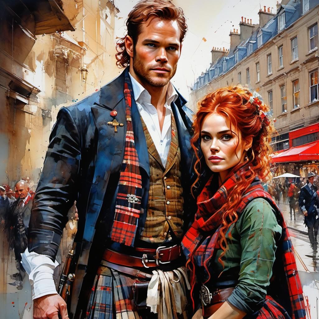 Romantic Scottish Highlands Scene, Artistic Illustration