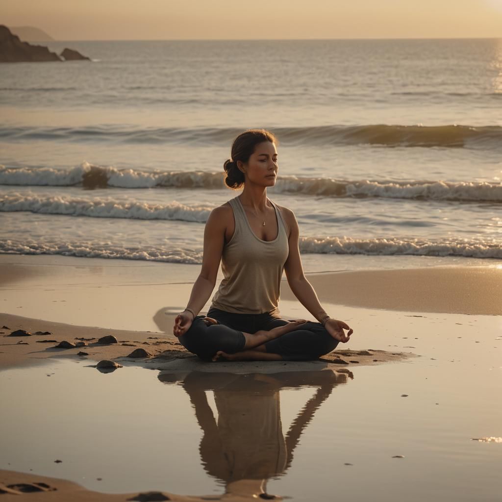 Balanced Yoga at Sunrise: A Cinematic Film Still