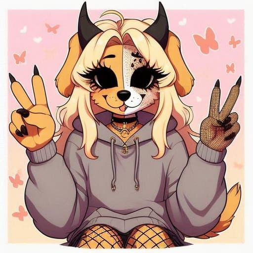 Whimsical Golden Retriever with Devilish Twist