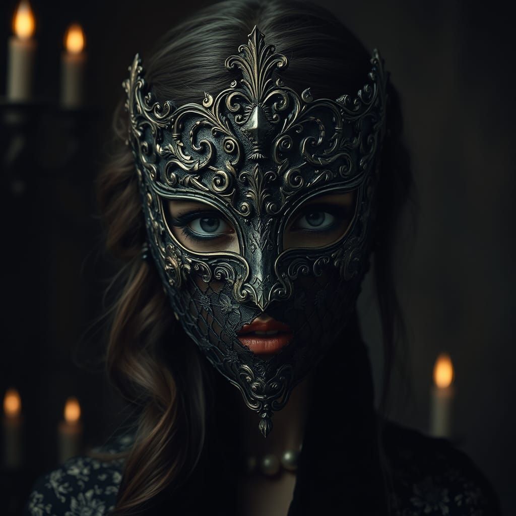 Woman in Ornate Mask, Gothic Illustration