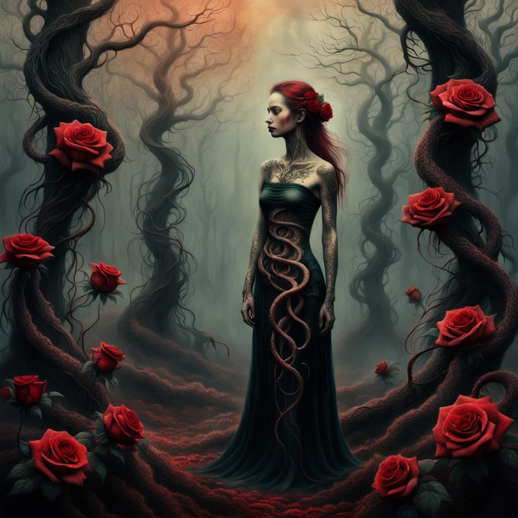 Mystical Serpent in Dark Surrealist Forest