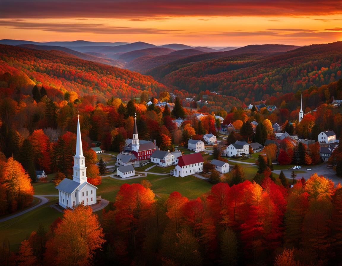 Autumn Magic in New England Town