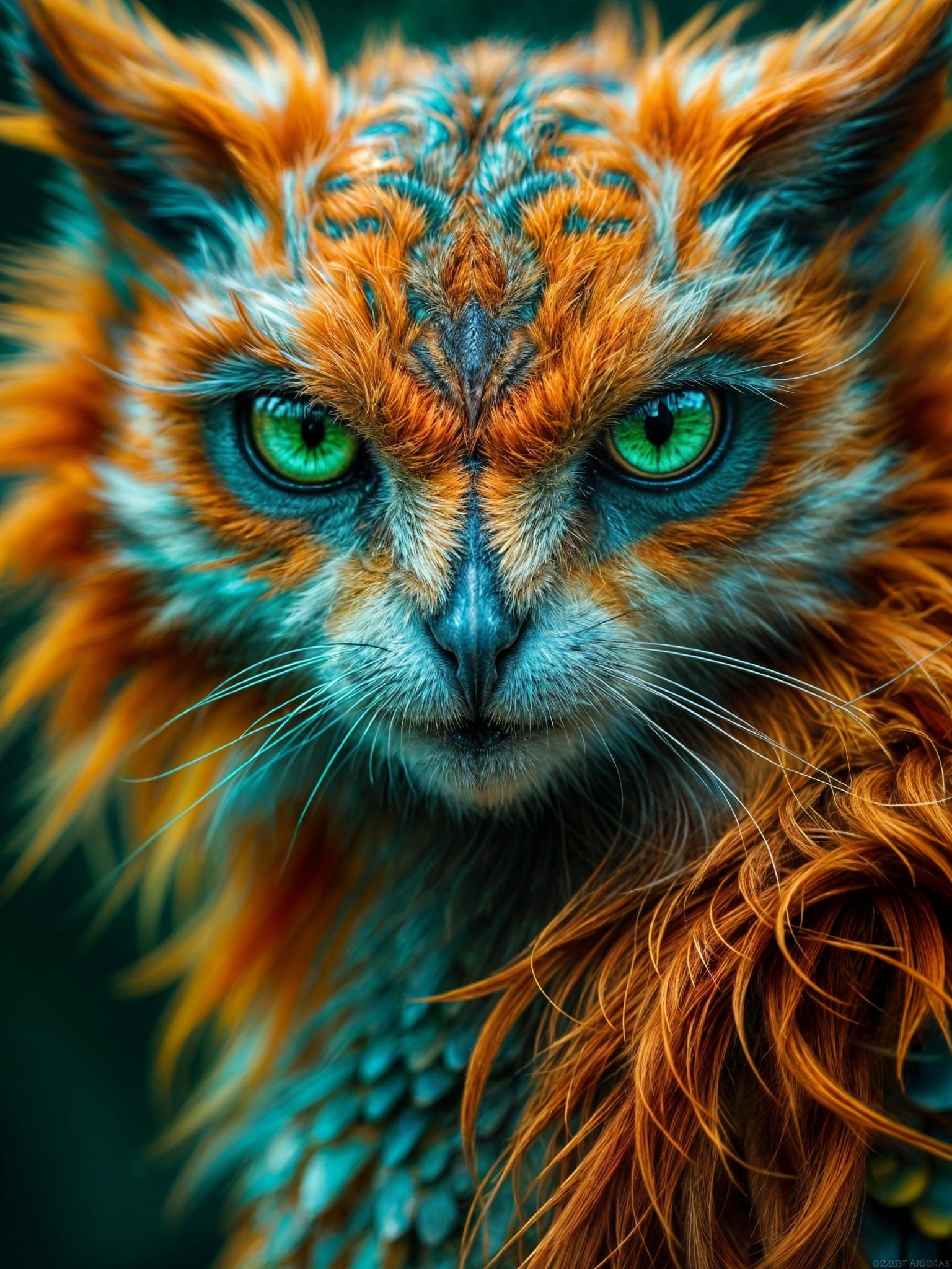 Vibrant Zouwu Owl Close-Up in Ethereal Glow