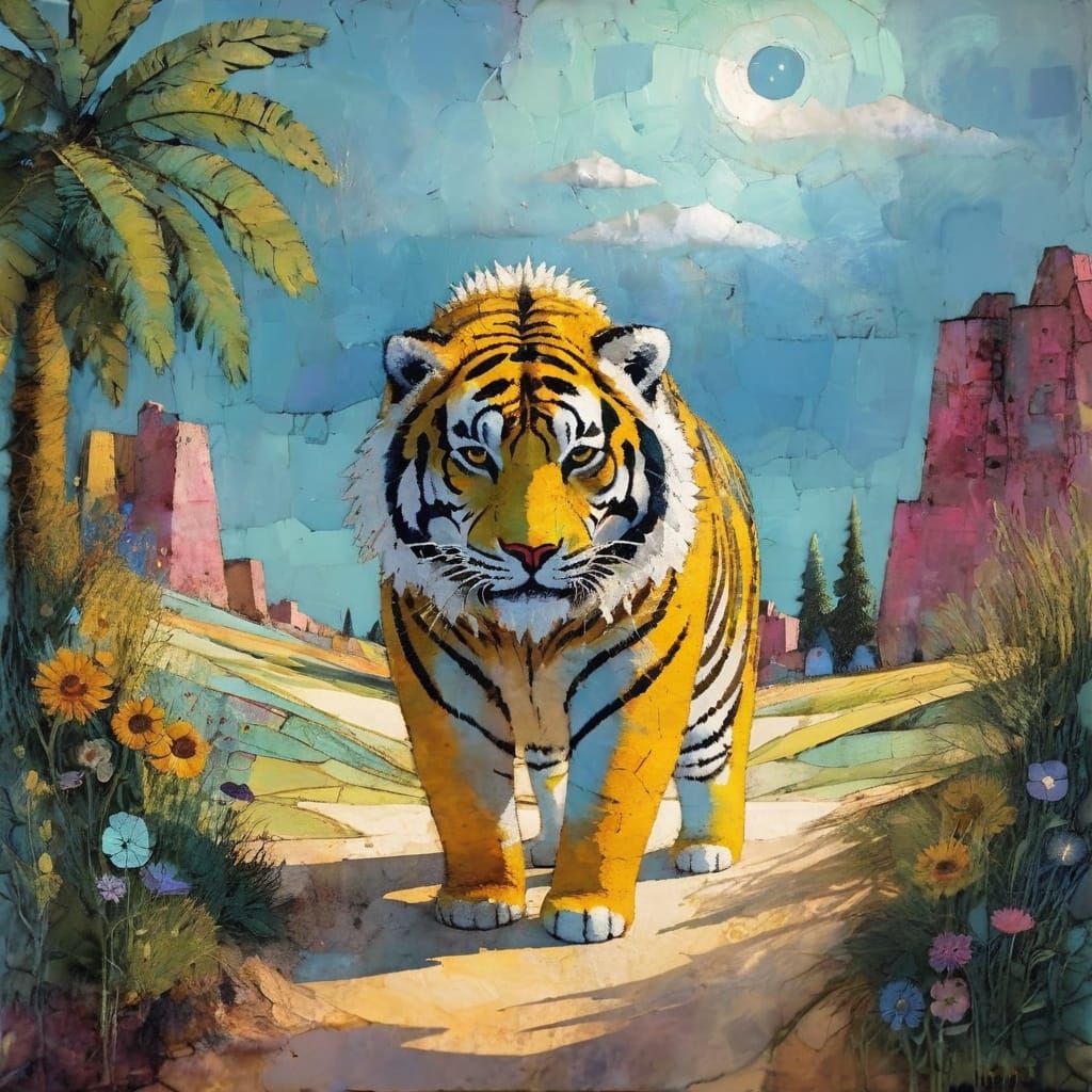 Textured Encaustic Painting in Primitive Naive Style