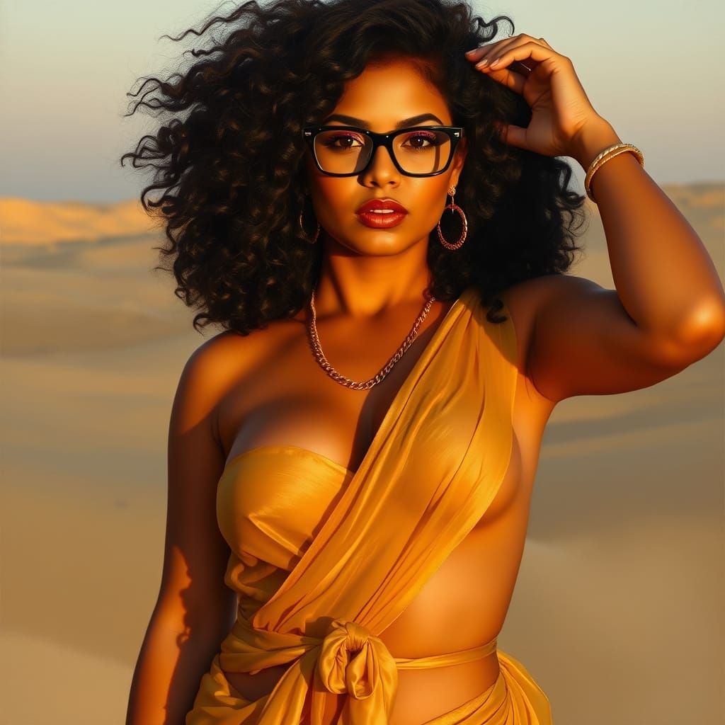 Sensual Indian Woman in Desert, Oil Painting