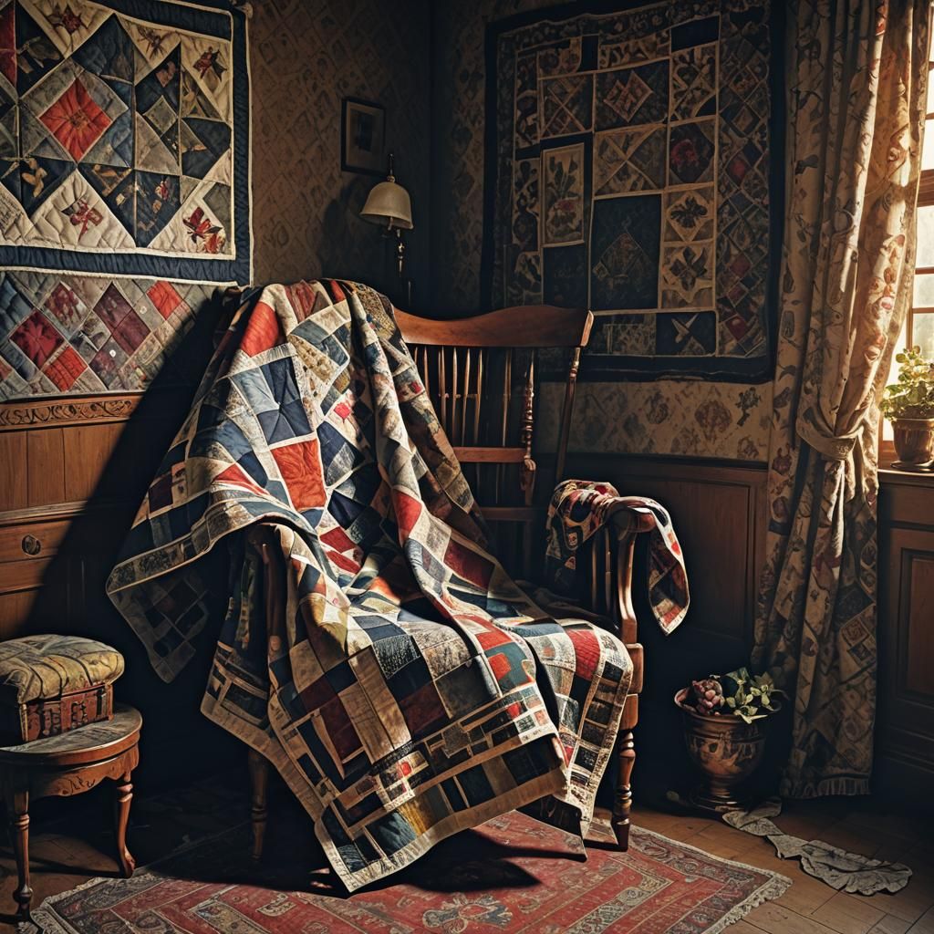 Victorian Bedroom Still Life with Quilt