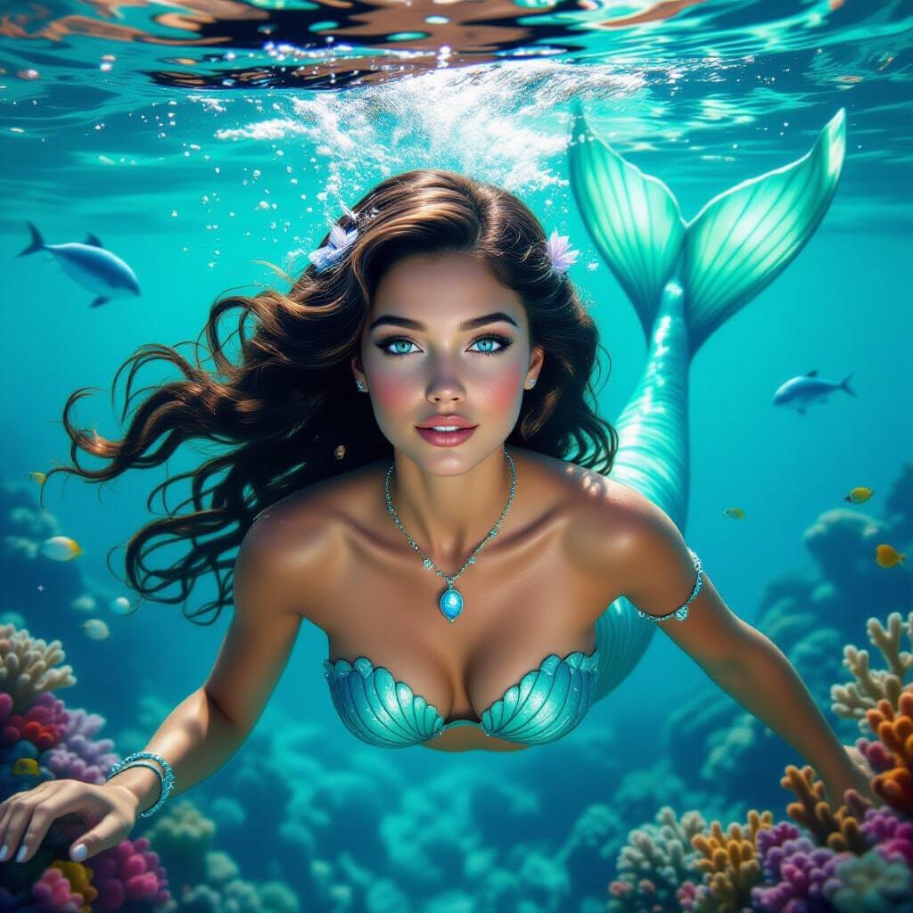 Hyperrealistic Mermaid Ascending from Ocean Depths