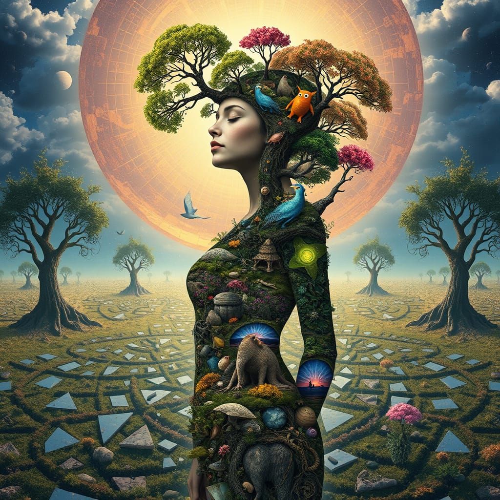 Dreamlike Bio-Art Goddess with Glowing Ecosystems and Shatte...