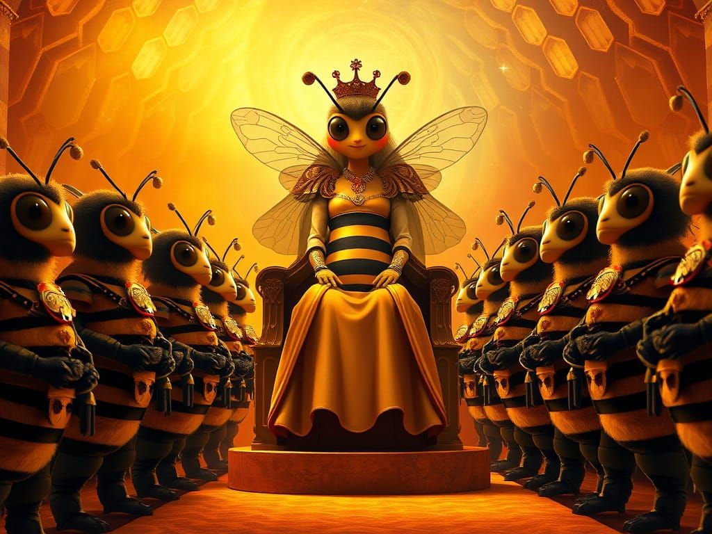 Regal Bee Guard in Grand, Golden-Throned Great Hall