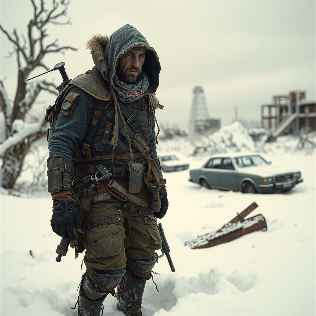 Gritty Post-Apocalyptic Survivor Trudges Through Desolate Wi...
