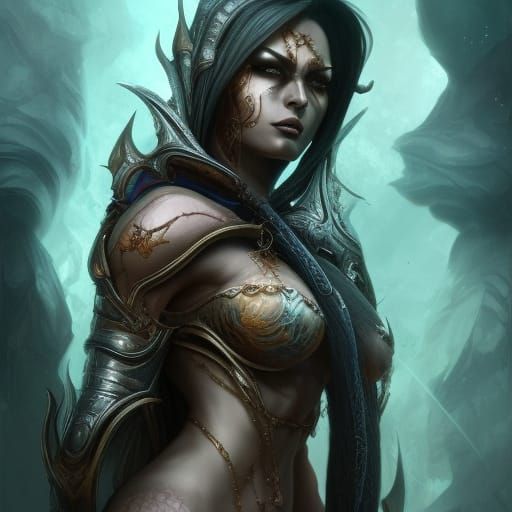 Female dark elf!!!!! perfect head and shoulders portrait, swirling smoke!!! Muscular magical | colorful  |fantasy | perf...