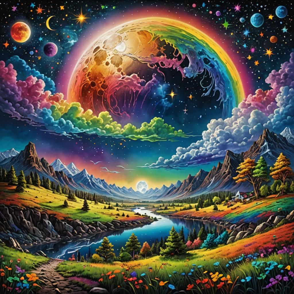 Rainbow Moon over Fantasy Dreamscape