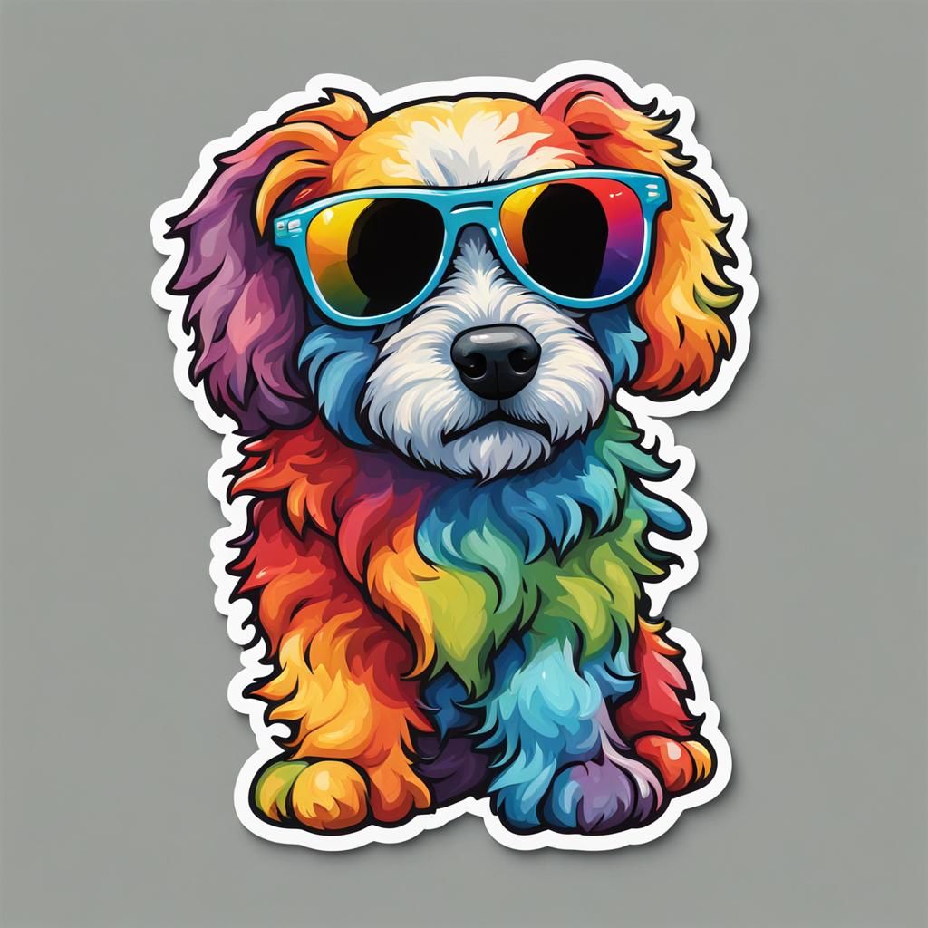 Rainbow Dog with Sunglasses Sticker Design