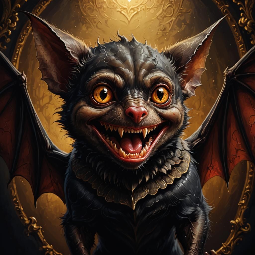 Baroque Vampire Bat Portrait with Piercing Eyes