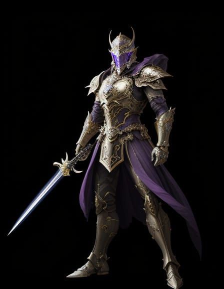 Epic Cyberpunk Knight in Regal Purple and Gold Armor