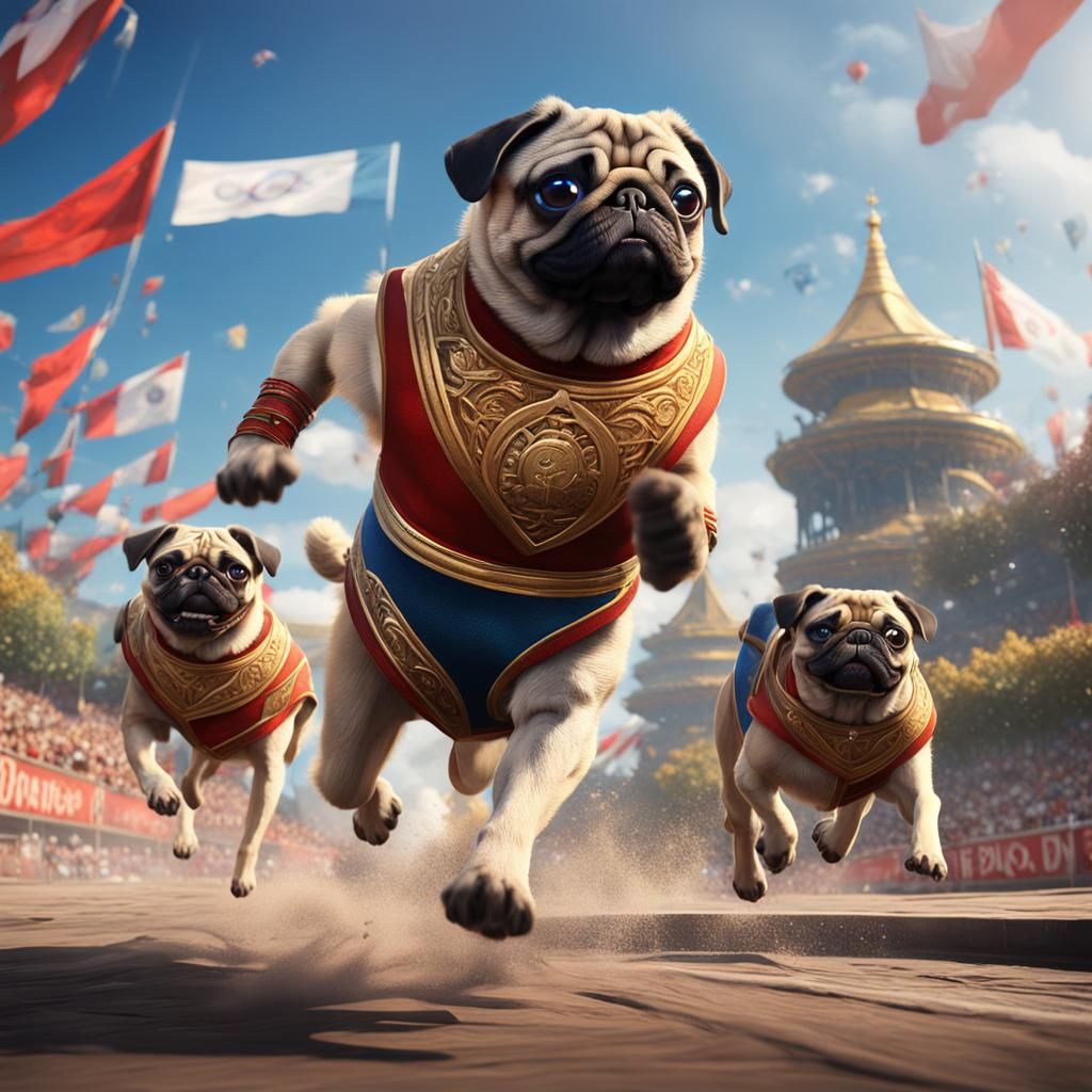 Pug Competes in the Olympics: Detailed Matte Painting