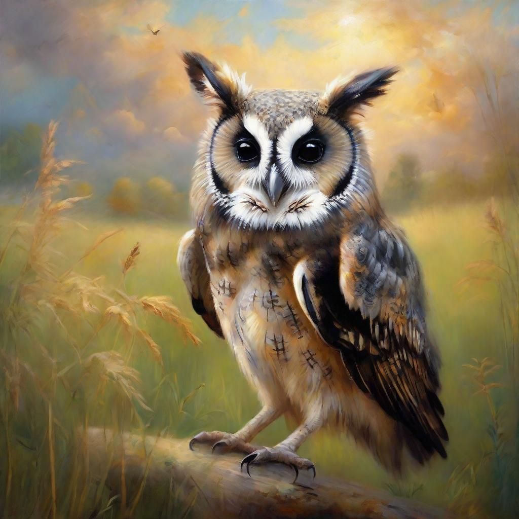 Dreamy Possum-Owl-Bat Hybrid in Oil Painting Style