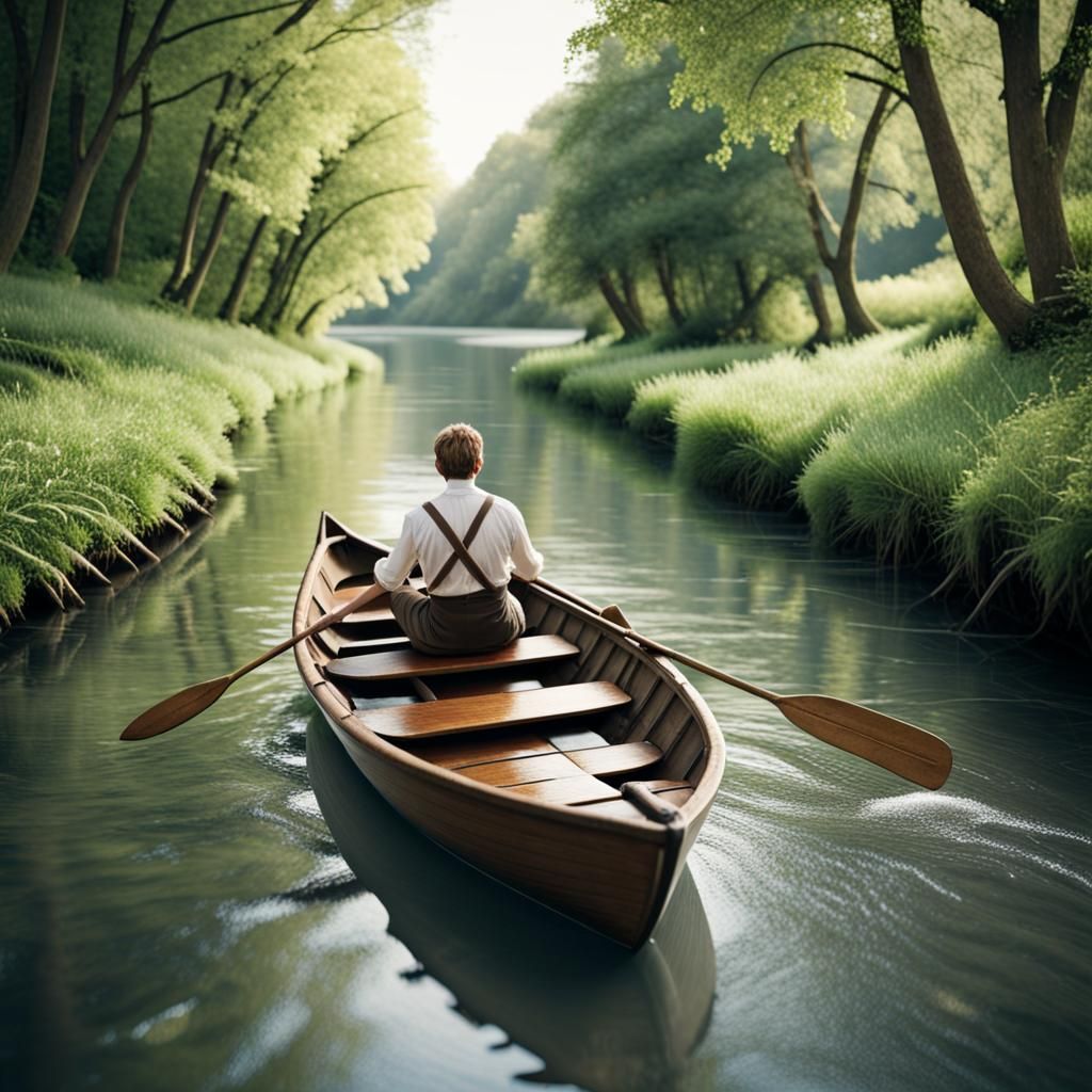 Rowboat on a Gentle Stream: AI Image