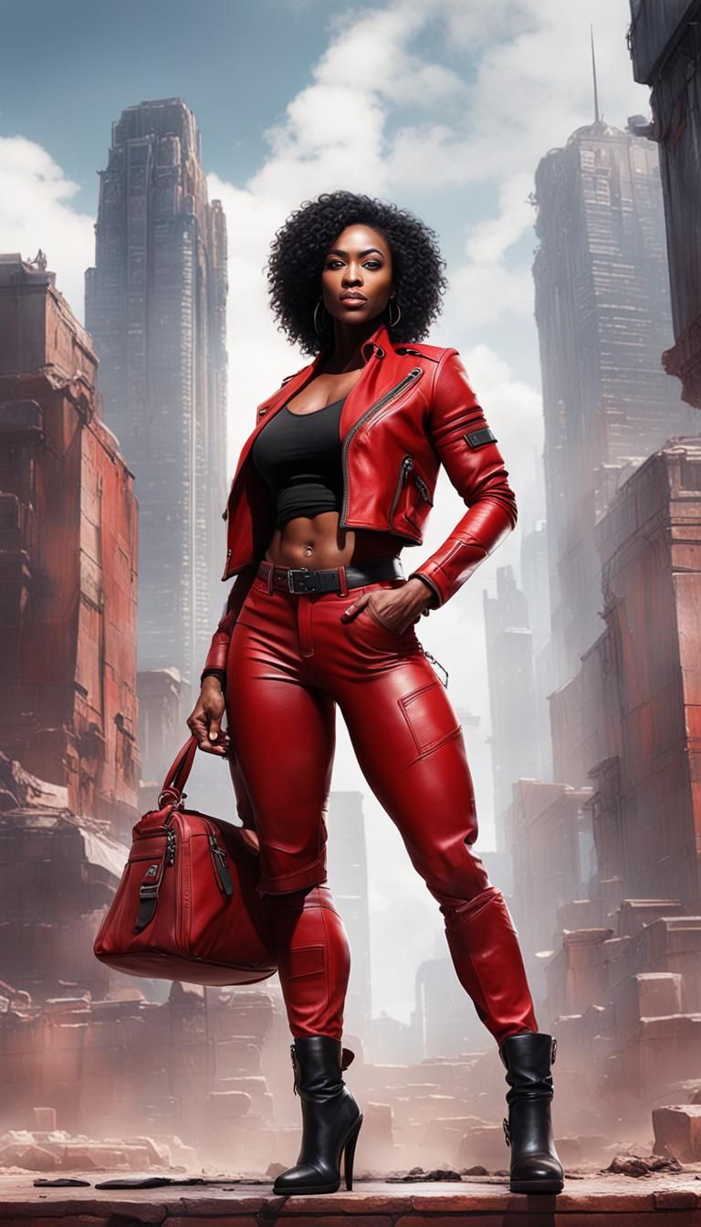 Brazilian Fitness Model in Red Leather Jacket