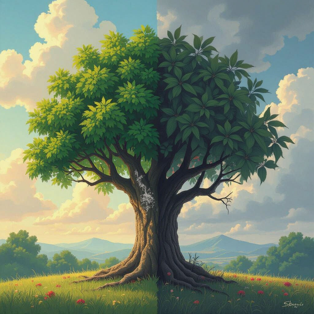 Tree of Light and Shadow: Anime-Inspired Digital Art